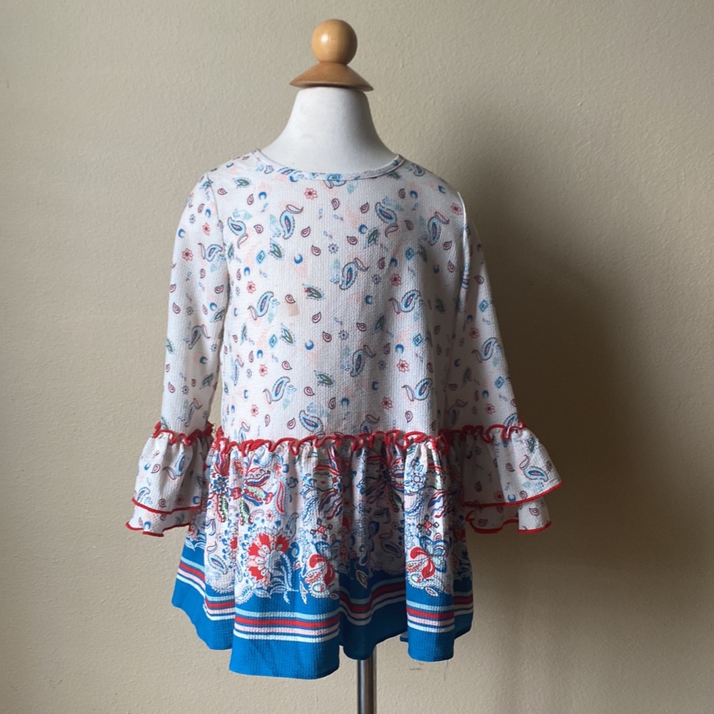 Pastourelle by Pippa & Julie Paisley stripe print ruffle sleeve peasant top 6x